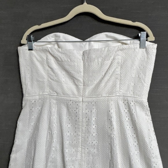J Crew Dress 12 White Eyelet Strapless Sweetheart Cotton Summer‎ Preppy Wedding - Picture 9 of 16
